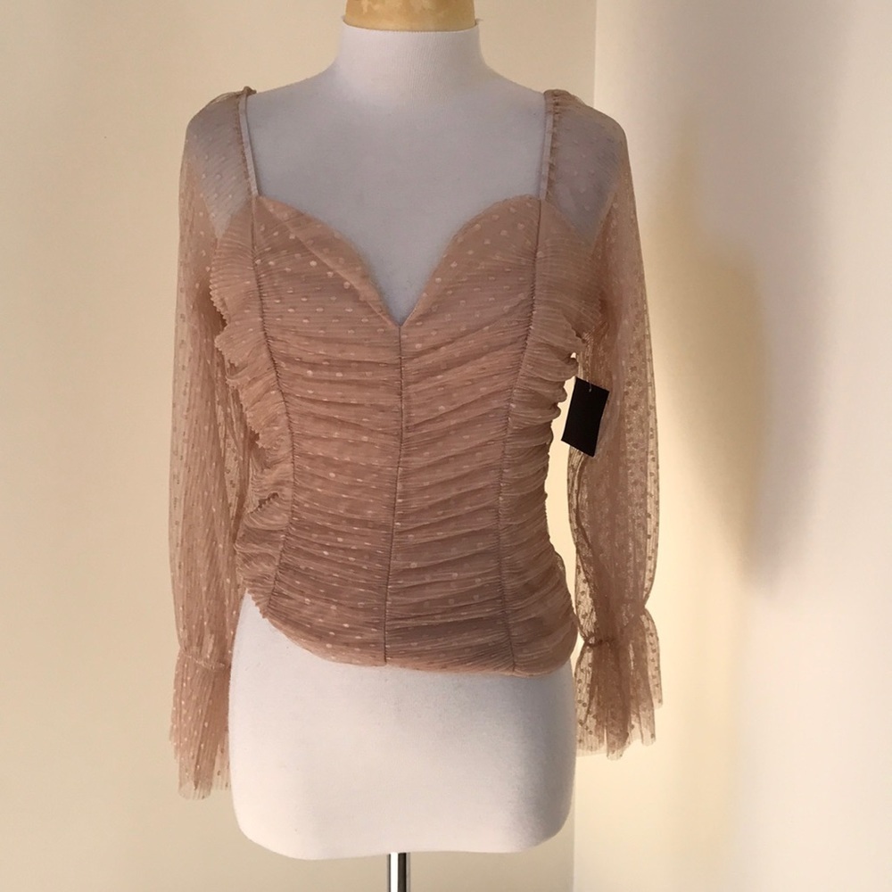 NWT! MADI MASE Size XL nude Bordeaux Cinderella mesh Top